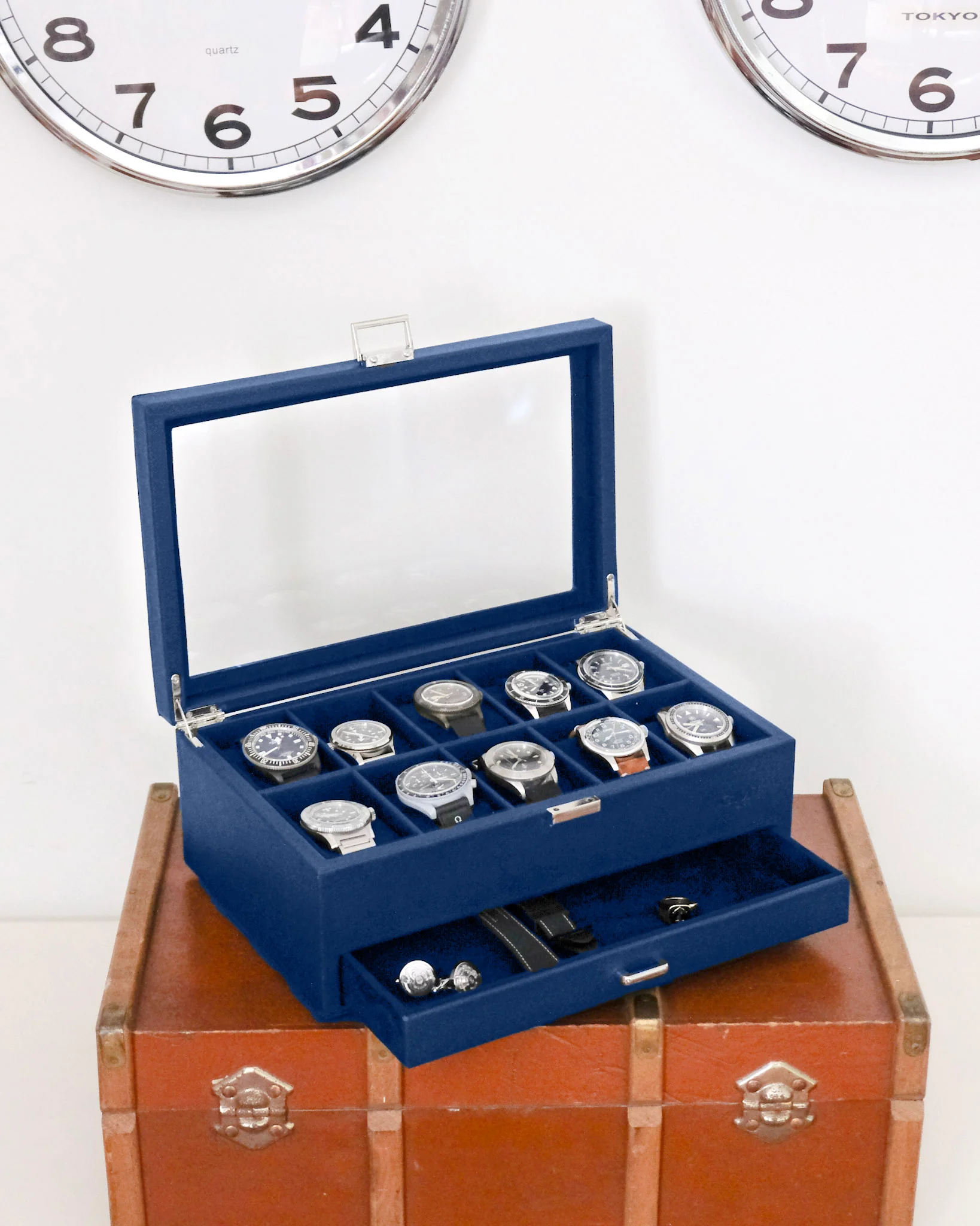 Boîte à montres Jean 10 emplacements + tiroir