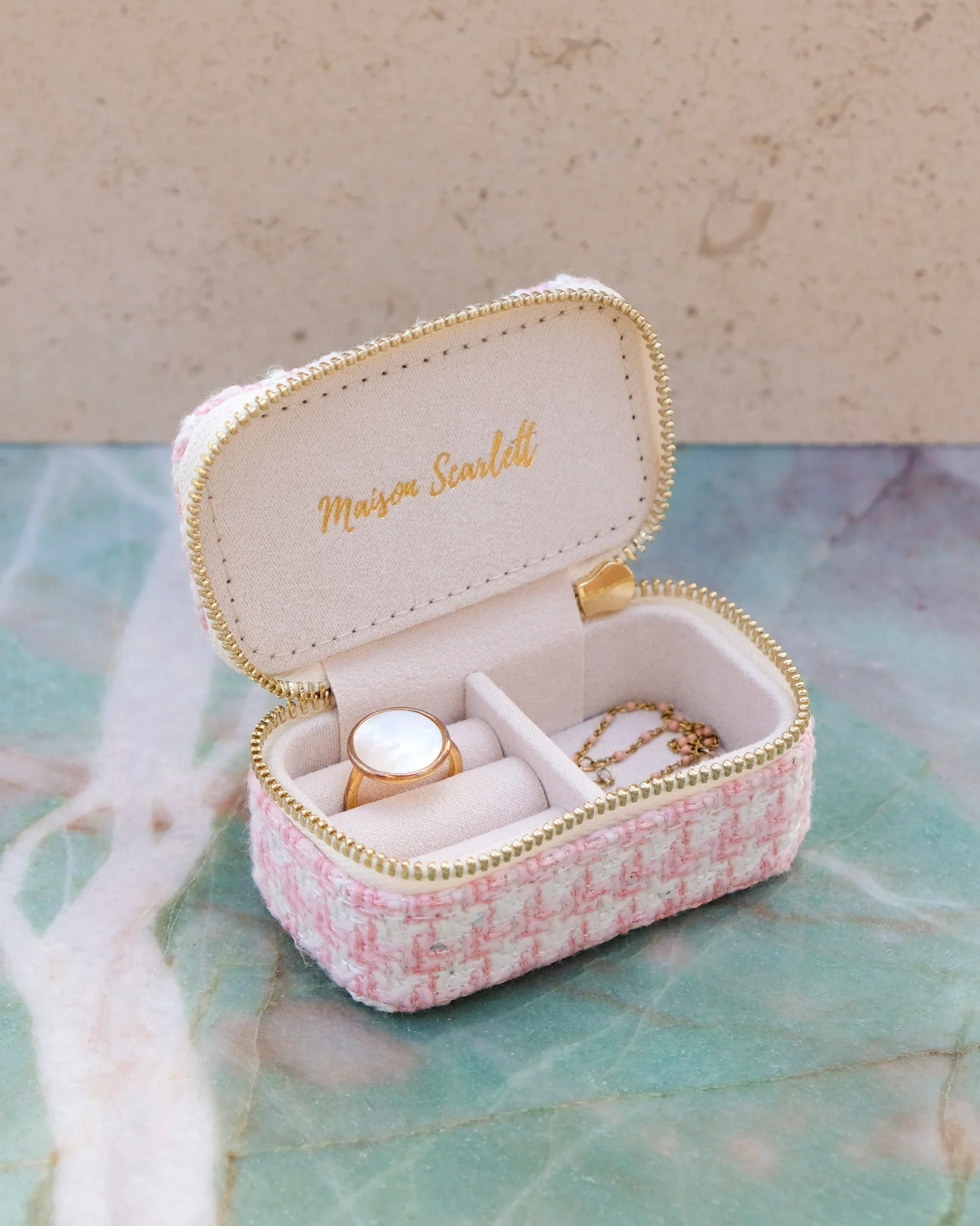 Mini boîte à bijoux de voyage Marie en pied-de-poule - Image 10