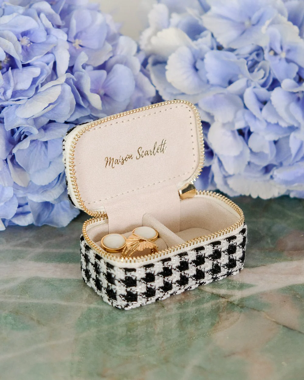 Mini boîte à bijoux de voyage Marie en pied-de-poule - Image 6