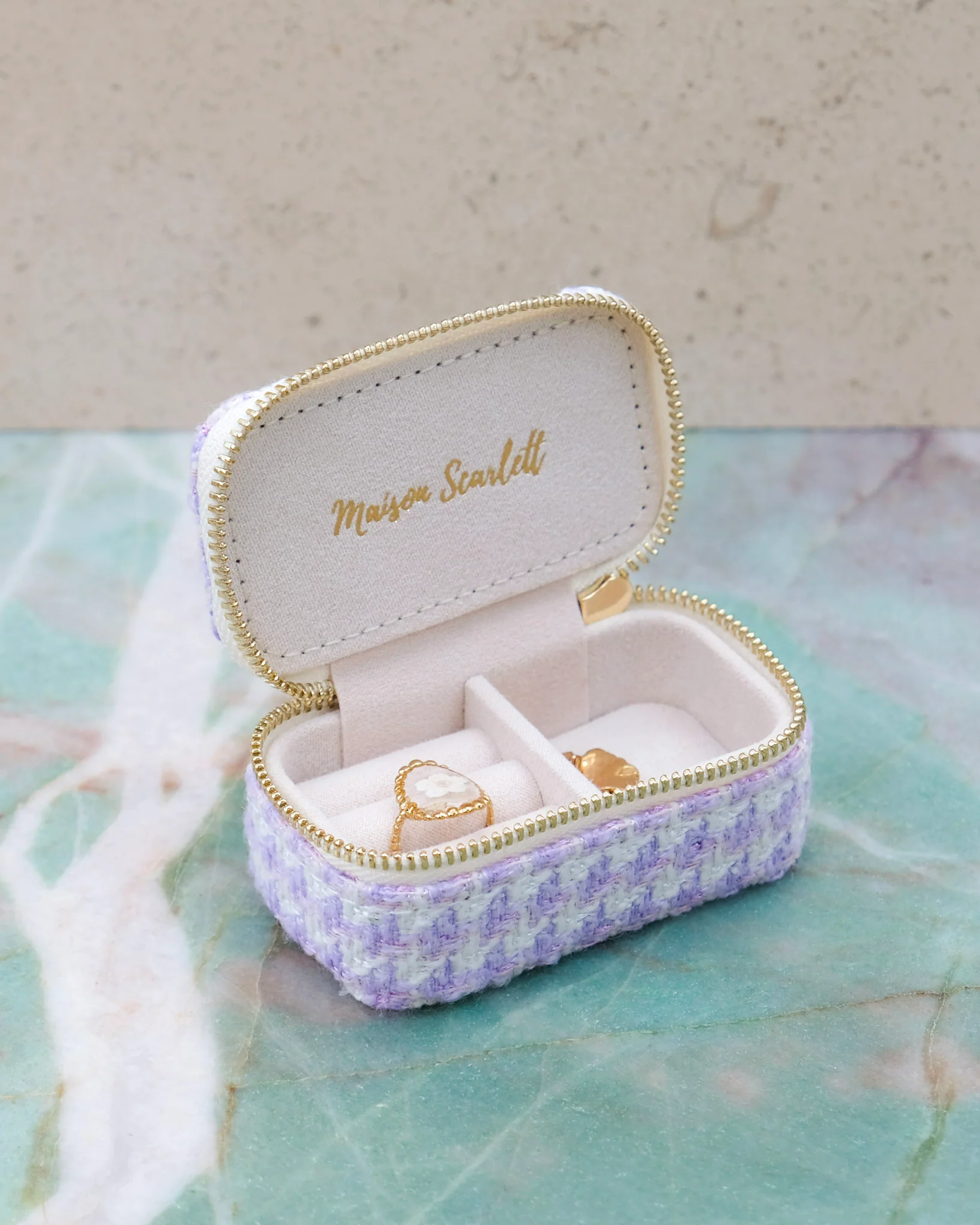 Mini boîte à bijoux de voyage Marie en pied-de-poule - Image 9